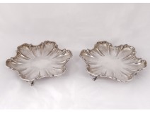 Pair flat Louis XV silver cups Minerva shells 844gr XIX