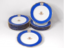 12 plates porcelain Paris Gille Young crown marquis Napoleon III 19è