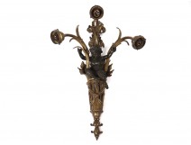 Large 3-light wall lamp bronze young fauna satyr knot Napoleon III XIXth century