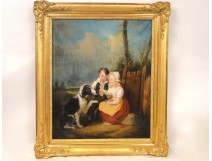 HST romantic pastoral scene kids and dog nineteenth