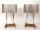 Pair design lamps base metal vintage plexiglas 1970 XXth century