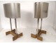 Pair design lamps base metal vintage plexiglas 1970 XXth century