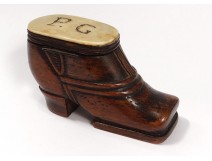 Snuffbox shoe shoe wood carved Popular Art snuffbox XIX