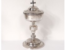 Ciborium solid silver Cock Minerva vine cross silver ciborium 522gr XIX