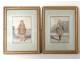 Pair engravings gold thread fabric noble characters king court France XVIIIth c.