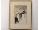 Engraving Steinlen Characters Female organ player child 19th century