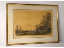 Lithograph Jean Carzou landscape character city trees 1959 20th century