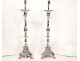 Pair of lamps, candles packed in silvered bronze XIXec