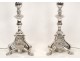 Pair of lamps, candles packed in silvered bronze XIXec