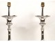 Pair of lamps, candles packed in silvered bronze XIXec