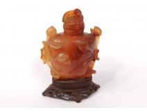 Chinese snuffbox bottle agate wood flowers Chinese snuffbox XXth century