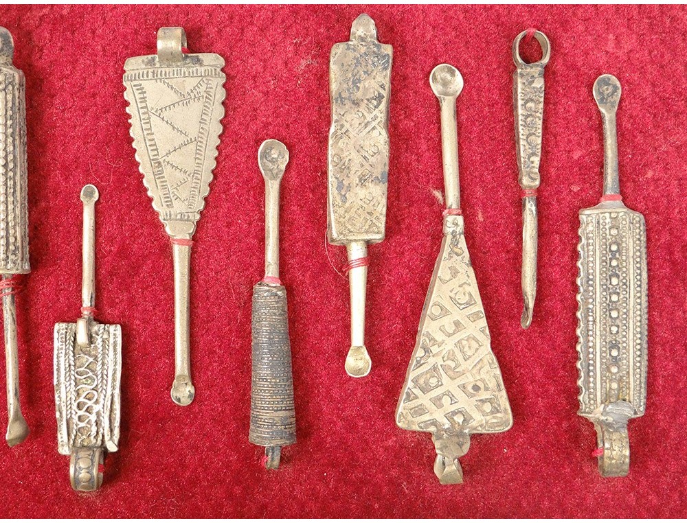 Collection 8 spoons kohl bronze silver Arabic Yemen antique XIXth