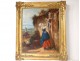 HST picture woman child Virgin Mary landscape bucolic frame stucco XIX