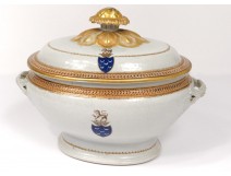 Large porcelain soup tureen Compagnie Indes européen blason coat of arms XVIIIè