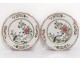 Pair dishes porcelain Company Indes family green birds flowers XVIII