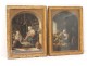 Pair gouaches paintings characters grocery stove cook XIXth century