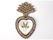 Heart of Mary ex-voto box golden brass mother of pearl strass Sacré-Coeur XIX