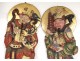 Pair Chinese decorative panels wood carved mandarins dragon pagoda XIX