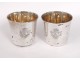 Pair small goblets solid silver curons Farmers Monograms 18th