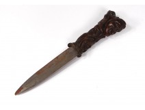 Knife dagger collection wooden carved heads characters XIXth century