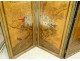 Screen 4 leaves Japan wood lacquered landscapes birds bamboo pond XIXth