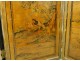 Screen 4 leaves Japan wood lacquered landscapes birds bamboo pond XIXth